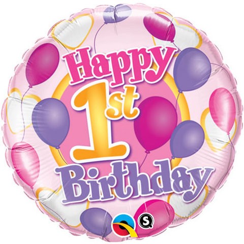 18in 1st Birthday Balloons & Hearts Foil