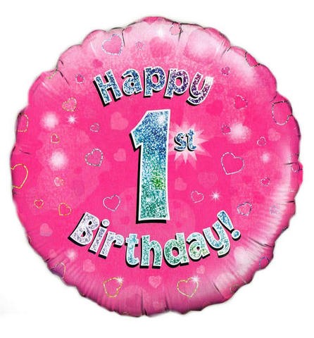 18in Happy 1st Birthday Pink Foil Balloon