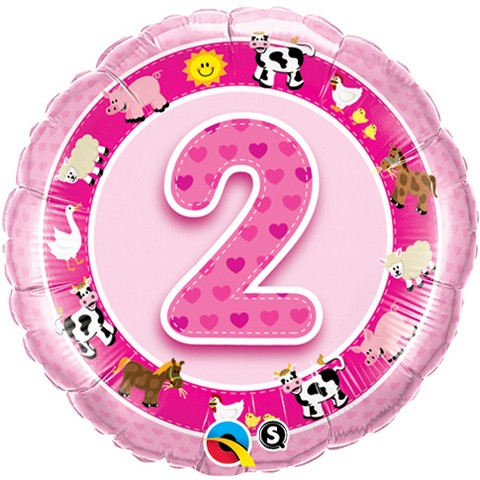 18in Age 2 Pink Farm Animals Foil