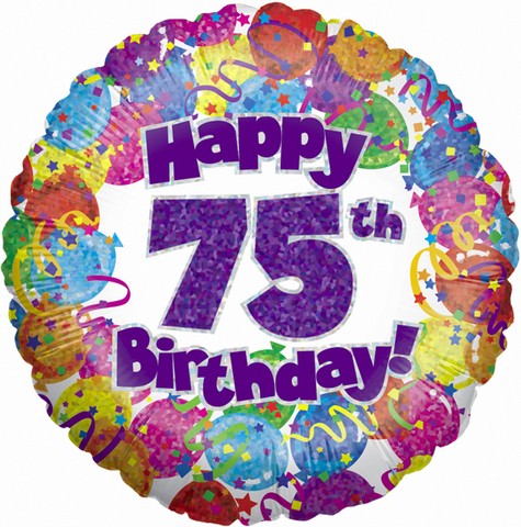 18in 75th Balloons & Streamers Foil
