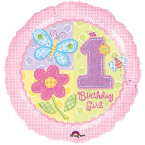 18in Hugs & Stitches 1st Birthday Girl Foil