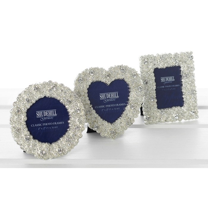 Polished Silver Coral Diamante Mini Heart Frame