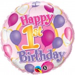 18in 1st Birthday Balloons & Hearts Foil