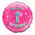 18in Happy 1st Birthday Pink Foil Balloon