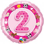 18in Age 2 Pink Farm Animals Foil