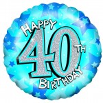 18in Blue Shimmer - Happy 40th Foil