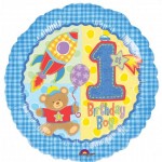 18in Hugs & Stitches 1st Birthday Boy Foil